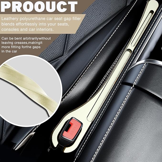 2PCS Car Seat Gap Filler Organizer, Car Seat Gap Organizer with Phone Holder, Car Accessories Car Side Seat Gap Filler for Prevent Falling (Beige)