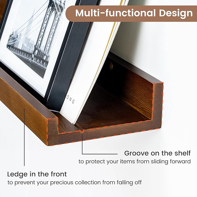 Picture Ledge Wall Shelves 48 Inches Width Set of 3, Solid Pine Wood Rustic Floating Ledge for Kids' Room Bedroom Kitchen Bat