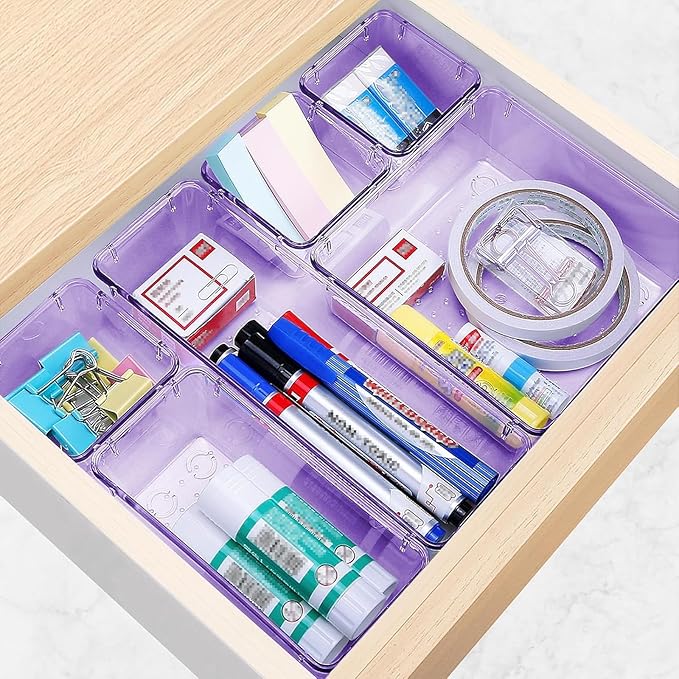 StorMiracle 16 PCS Drawer Organizer Set, 5 Varied Size Bathroom and kitchen Drawer cabinet organizer Trays, Clear Storage Bin