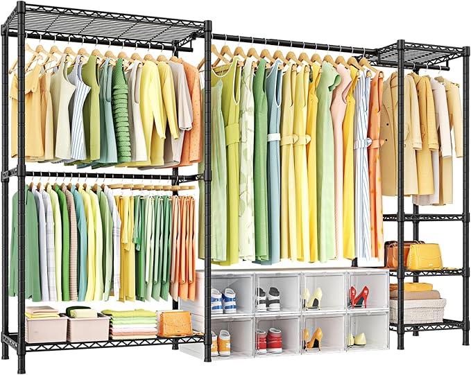 Ulif E10 Clothes Rack（With Stretchable Hanger Rod）Freestanding Clothing Racks for Hanging Clothes，Adjustable Closet Organizer