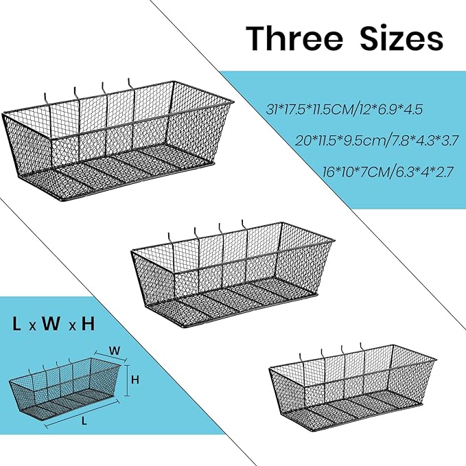Photect Pegboard Wire Baskets Accessories Hanging Wall Organizer 3 Sizes Pegboard Bins Basket Home Garage Multi Fit Organizer