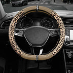 Road Comforts Leopard Steering Wheel Cover for Women, Cute Anti-Slip Microfiber Leather, Fits D Shape Flat Bottom Steering Wh