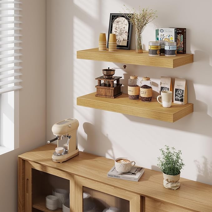 Fun Memories 12 Inch Deep Floating Shelves for Wall, 30 Inch Long Floating Shelf, 30 x 12 Shelf for Wall, Rustic Wood Bookshe