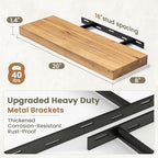 Fun Memories Solid Elm Wood Floating Shelves Set of 2-20 Inch Rustic Wall Shelves with Heavy-Duty Invisible Brackets - for Li