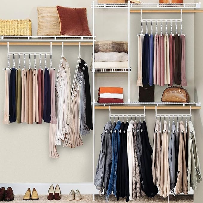 Upgrade 9 Layers Pants Hangers Space Saving, 4 Pack Pant Hangers Organizer Multifunctional Pants Rack Space Saver Closet Orga