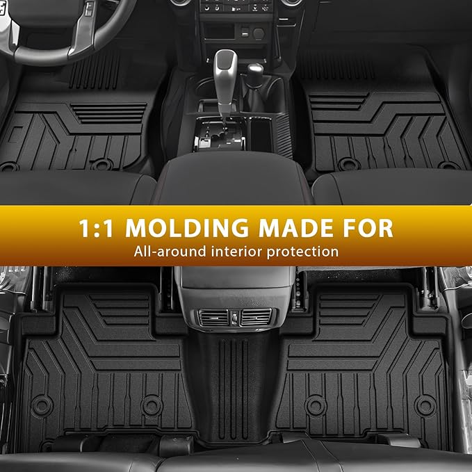 Powerty Floor Mat & Cargo Liner for Toyota 4Runner 2010-2024, All Weather TPE Custom Floor Liner Replacement,1st & 2nd Row Full Set Car Liners, Black (Fit 7 Seats)