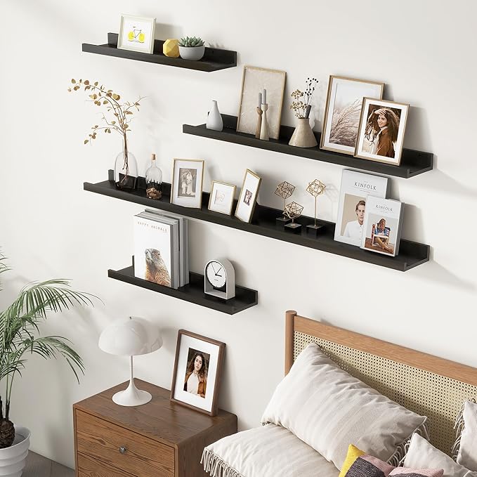Picture Ledge Wall Shelves 48 inches Width Set of 3, Solid Pine Wood Rustic Floating Ledge Shelves for Wall for Kids' Room Be