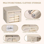 FHSQX 6 Pack Foldable Storage Bins for Clothes Clothes Storage Bins with Metal Frame Stackable Storage Box with Lid (Beige, 1
