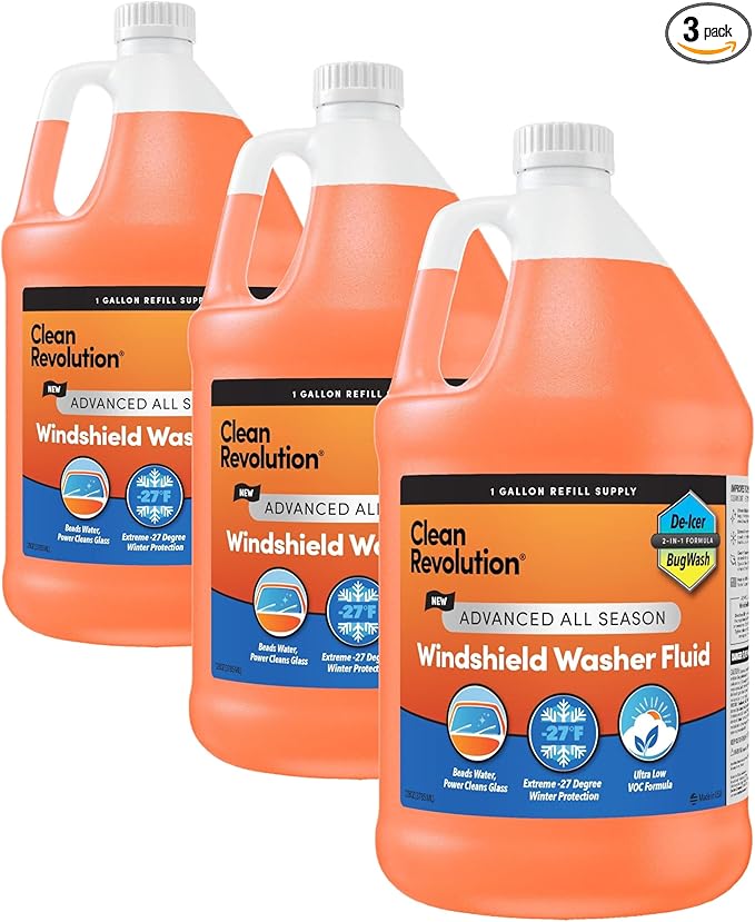 Clean Revolution Advanced All Season Windshield Washer Fluid Ultra Low VOC Formula - Extreme -27°F Winter Protection - Made i