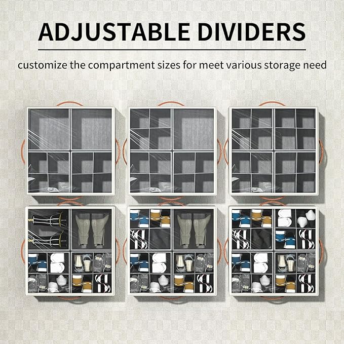 Aokeyee Shoe Organizer for Closet,2 Pack Foldable Shoe Storage Organizer Box Bin with Adjustable Dividers and Clear Cover, Fi