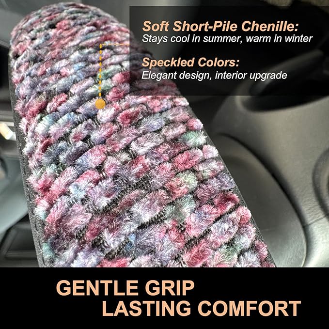 PINCTROT Chenille Leather Steering Wheel Cover, Soft Mottled Colors, Sweat-Proof, Non-Slip Grip, All-Season Comfort, Universa