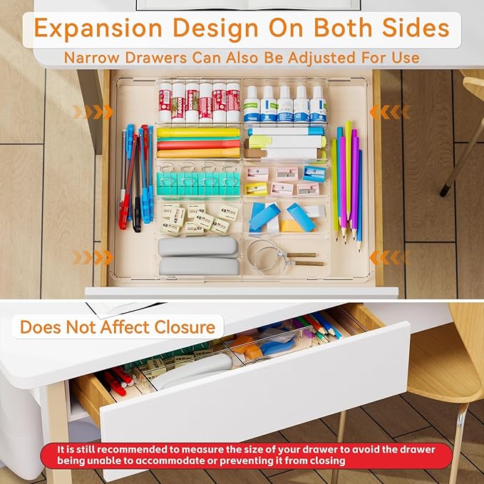 Yieach Large Expandable Desk Drawer Organizer Tray for Office Supplies and Accessories With 12 Adjustable Compartments,Office