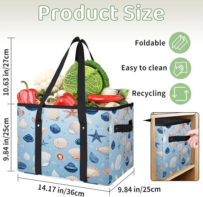 Reusable Grocery Bags Heavy Duty Shopping Bags Foldable Large Tote Bags with Long Handles & Hard Bottom