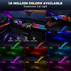 Dreamcolor Acrylic Interior Car LED Strip Light with USB/Type C/4-Port USB Cigarette Lighter,RGB 55.1 inch Ambient Lighting Kits, Sound Active Function Neon Led Strips for Car