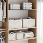 StorageWorks Storage Bins, Shelves Baskets for Organizing, Fabric Closet Organizers with Handles, Metal Frame, Beige-Cotton-l