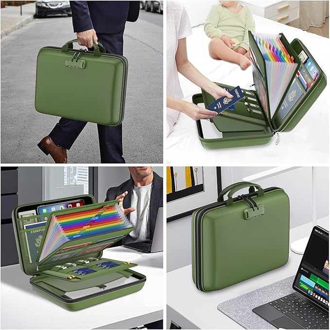 DocSafe Fireproof File Organizer with Lock, Hard-Shell Case Fireproof Document Box with 13 Pocket Accordion File Folder, Port