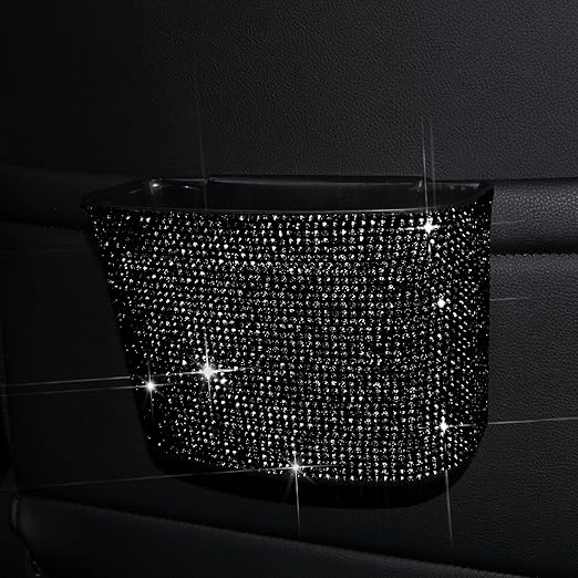Cavalcade Car Trash Can, Hanging Trash Bin, Leakproof Garbage Organizer, Bling Vehicle Waste Basket, Mini Dustbin Container with Clip for Car, Office, Kitchen, Bedroom, Home and More, Black, Small
