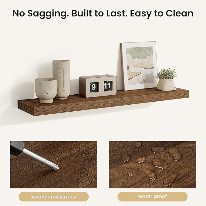 Fun Memories Rustic Wood Floating Shelves for Wall, Space-Saving Wall Mounted Shelves for Bathroom, Bedroom, Living Room and 