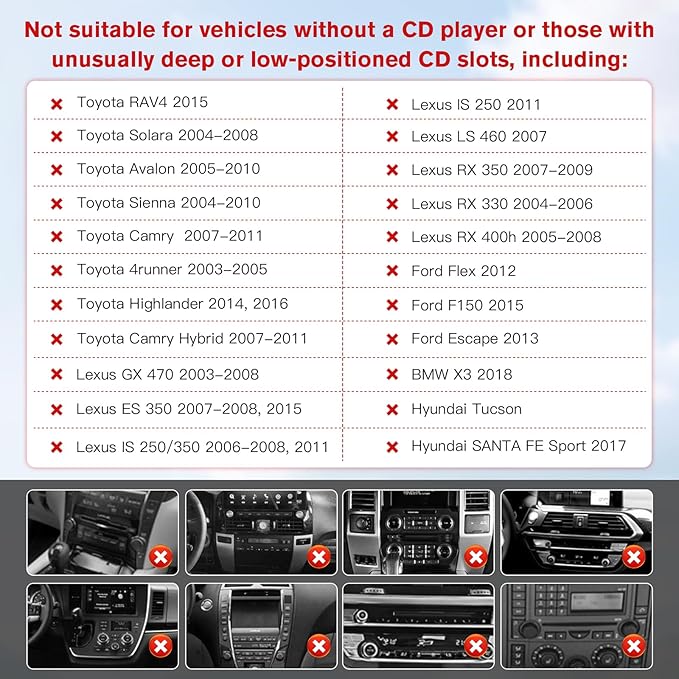 CD Slot Mount for CarPlay Screen 360° Rotation Tool-Free Installation Sturdy and Secure Compatible with in-Car Monitors CD Slot CarPlay Mount
