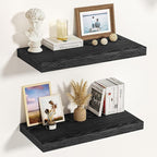Vivelove Black Floating Shelves 16 Inches Wide, 12" Deep Wall Shelves for Bedroom, Bathroom, Living Room, Kitchen, Office, Ru