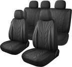 CAROMOP Luxury Faux Leather&Fabric Car Seat Covers Full Set with Breathable 3D Foam Back Support,Universal Comfortable Seat C