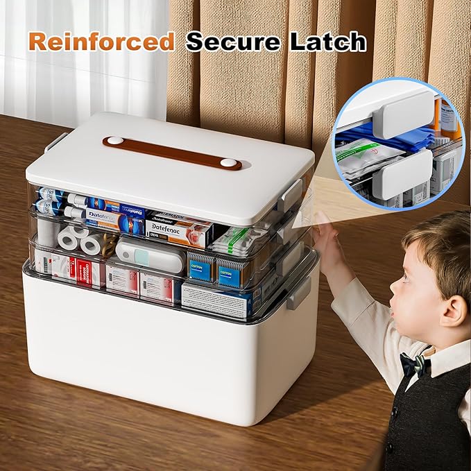 funest 4- Tier Medicine Storage Box Organizer Portable First Aid kit Box Empty with Handle, Multipurpose Medical Supply Organ