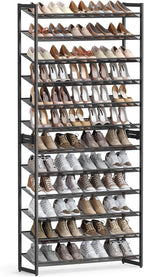 SONGMICS Shoe Rack, 12-Tier Shoe Organizer, Metal Shoe Storage for Garage, Entryway, Set of 2 6-Tier Stackable Shoe Shelf, wi