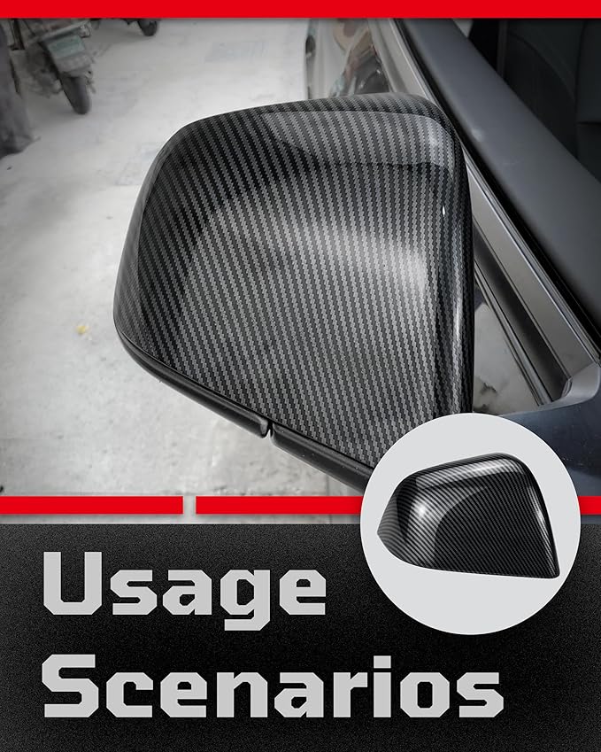 Side Mirror Caps Cover Compatible with Tesla Model Y 2021 2022 2023 2024 Gloss Carbon Fiber Mirror Covers