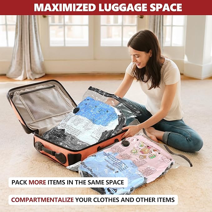 Vacuum Bags for Travel with Rechargeable Pump, 14 Combo (4L/4M/6S) Compression Packing Seal Bags for Luggage Suitcase, Space 