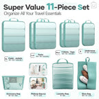 Veken 11 Set Compression Packing Cubes for Travel Essentials,Compressible Expandable Large Luggage Suitcase Organizer Bags fo