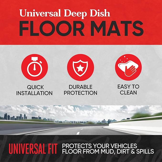 Motor Trend 943-GR FlexTough Defender Car Floor Mats -Next Generation Deep Dish Heavy Duty Contour Liners for Car SUV Truck & Van-All Weather Protection, Trim to Fit Most Vehicles Gray