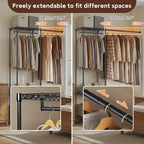 MZG Heavy Duty Rolling Garment Rack 3 Tiers Adjustable Wire Shelving Clothes Rack with 2 Rods Storage Closet Clothing Rack Bl