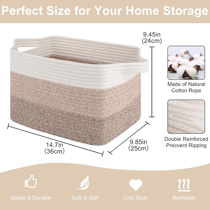 OIASKET Storage Baskets for Organizing, Woven Baskets for Shelves, Rectangle Decorative Organizer for Storage Clothes, Toy, B