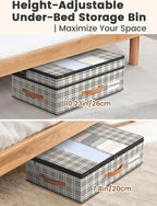 2-Pack Under Bed Storage with Wheels and 6 Vacuum Seal Bags, Adjustable Height 7.9"-10.2",Heavy Duty Capacity, Clear Lid Orga