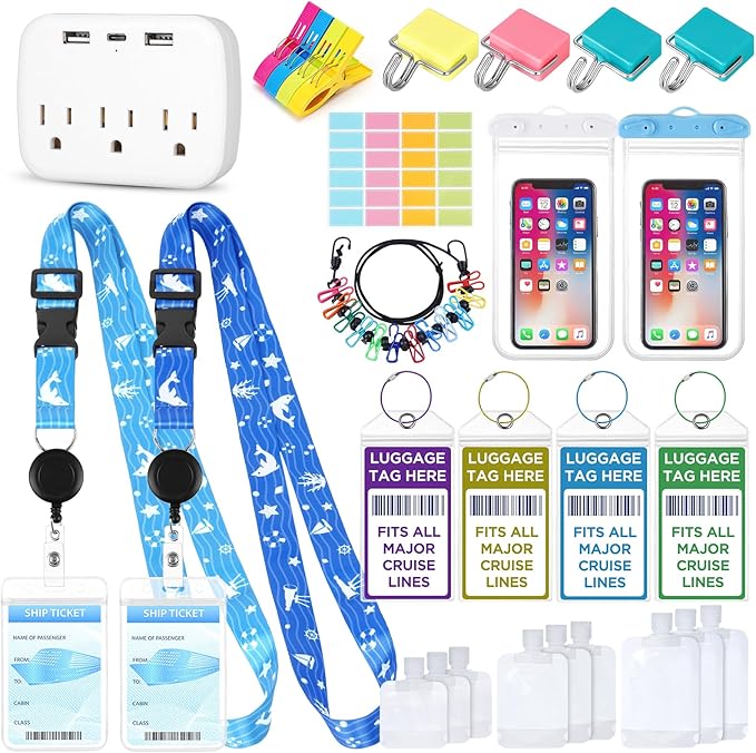 Carnival Cruise Ship Essentials 2026, Cruise Essentials Kit Include Non-Surge Power Strip, Magnetic Hooks, Cruise Lanyards, L