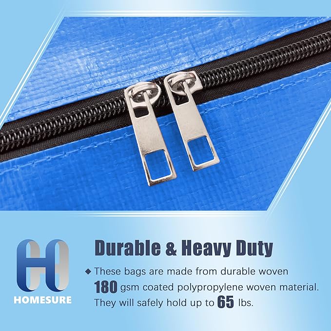 HOMESURE 8 Pack Large Strong Moving Bags with Zippers & Carrying Handles - Water-Resistant - Heavy Duty Storage Tote for Spac