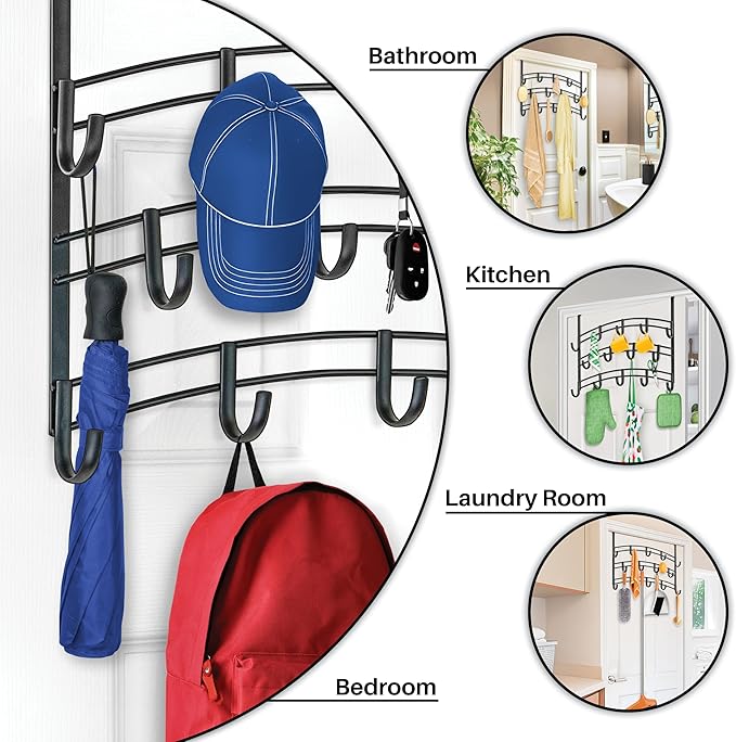 LYNK Professional® Home™ Over Door Hooks Rack - 14 Hook Over Door Hanger - Over Door Towel Rack - Hanging Towels or Clothes -