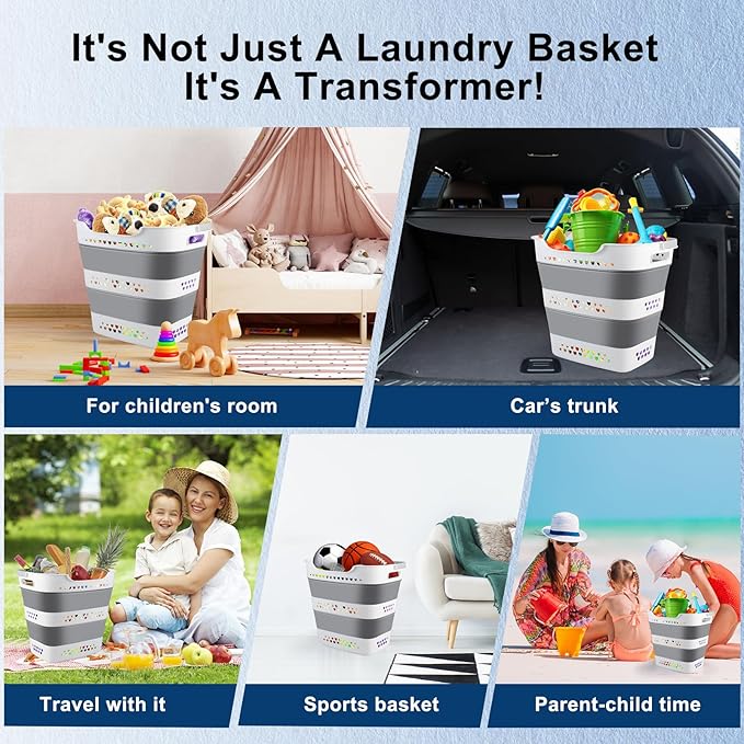 Collapsible Laundry Baskets Foldable Pop Up Laundry Hamper Plastic with Comfort Handles Folding Laundry Basket Space Saving P