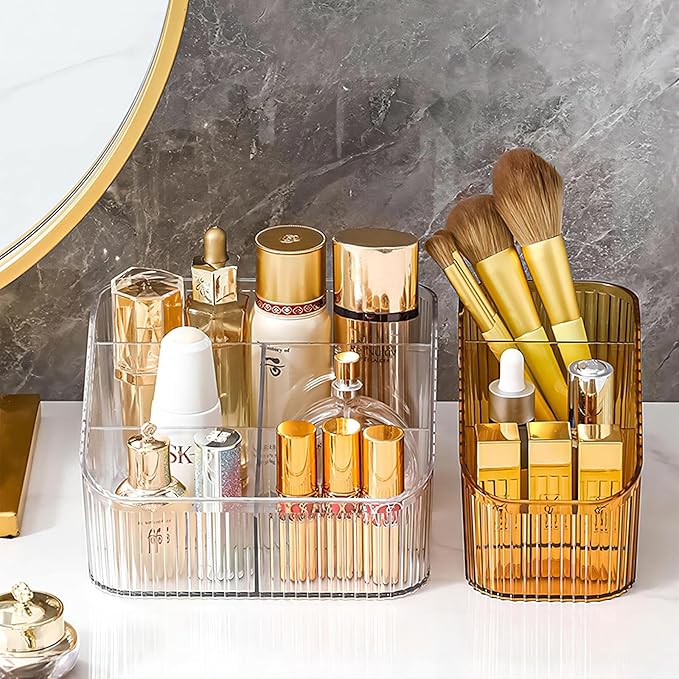 DASITON Large Capacity Makeup Brush Holder,5 Slot Makeup Brush Cup,Vintage striped Make Up Brush Holder,for Vanity Decor,Bath