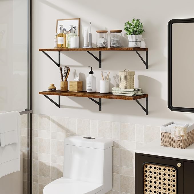 Deep Floating Shelves for Wall,36" Wx10 D Wood Wall Shelves with Metal Brackets,Hanging Storage Floating Shelf for Living Roo