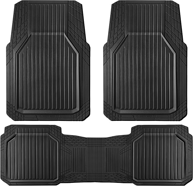 CAR PASS Heavy Duty Rubber Floor Mats for Car, Waterproof Liner Deep Dish Car Mats Full Sets, Universal Trim to Fit for SUV Truck Sedans Vans, All Weather Automotive Floor Mats 3pcs, Solid Black