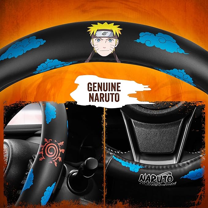 Naruto Shippuden Car Steering Wheel Cover, 15 Inch Anime Steering Wheel Cover, Cushioned Soft Comfortable Cover Anime Car Accessories for Men Women, Kumogakure