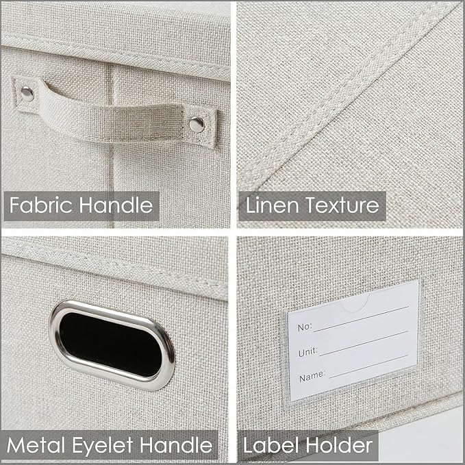 PRANDOM Storage Bins with Lids [3-Pack] Linen Fabric Foldable Storage Boxes Organizer Containers Baskets Cube with Cover for 