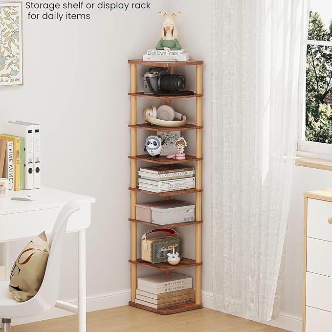 LUCKNOCK Vertical Shoe Rack, 8-Tier Tall Narrow Shoe Organizer for Entryway, Closet, Dorm & Small Spaces, Freestanding Wooden