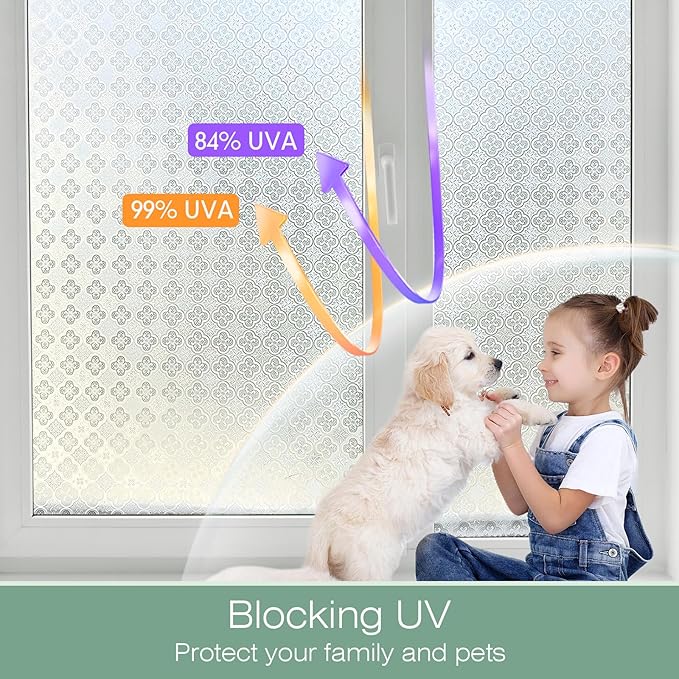 STATINT Frosted Glassy Petals 3D Begonia Window Privacy Film Decorative Non Adhesive Static Electricity Sun Blocking Flowering for Bathroom and Home，23.6 Inch X 6.5 Feet