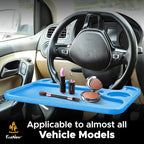 EcoNour 2 in 1 Car Steering Wheel Desk | Steering Wheel Tray for Laptop Car Mount with Pen Holder | Car Food Tray for Eating with Drinks Holder | Multipurpose Travel Car Accessories | Blue