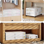 Bamboo Underbed Storage Containers with Wheels & Bag 2 Pack, Large Under Bed Rolling Storage Bins Wood Under Bed Clothes Stor