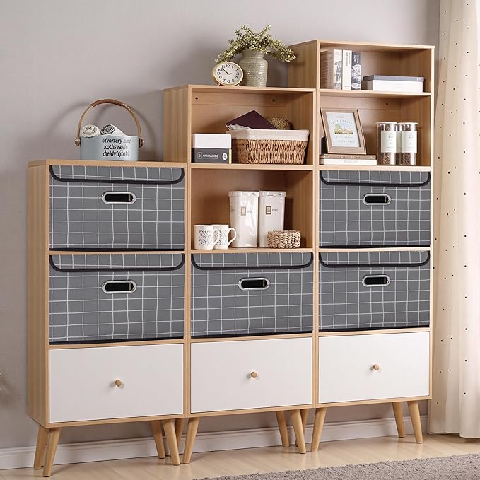 STOREONE Fabric Storage Cube Bins Foldable Organizer Container Collapsible Basket with Lids and Metal Handles, for Home, Bedr