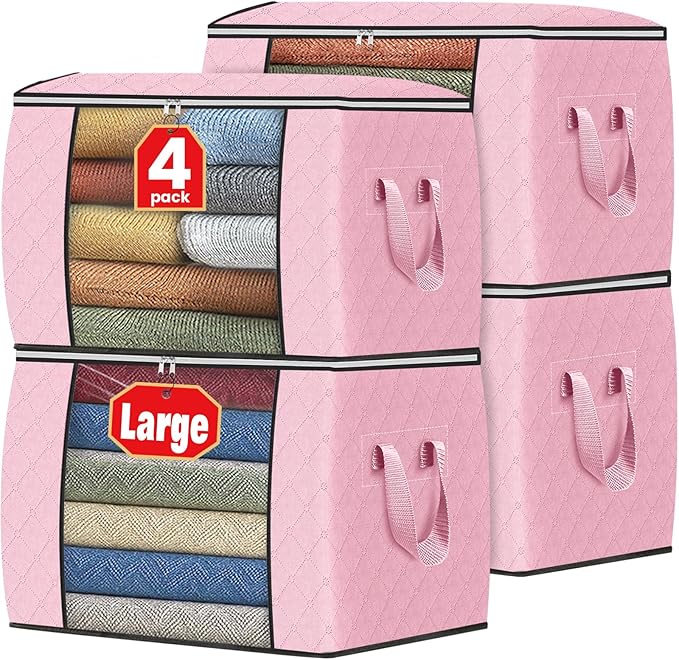 Fab totes 24 Gallons Clothes Storage, Foldable Thick Fabric Blanket Storage Bags, Containers for Organizing Bedroom, Closet, 