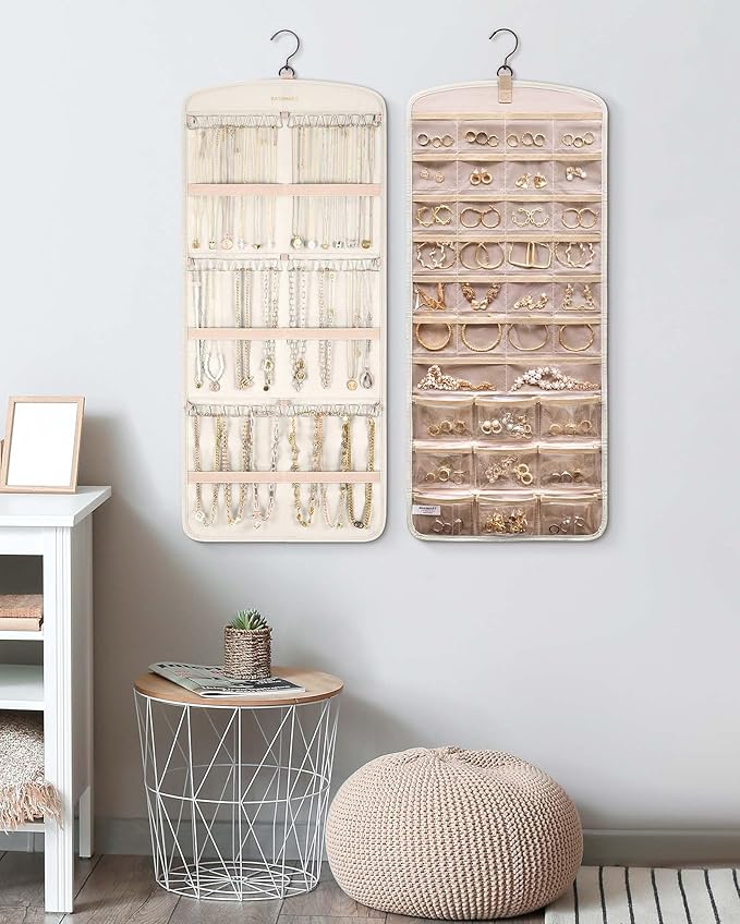 BAGSMART Hanging Jewelry Organizer, Necklace Holder Anti-tangle Earrings Rings Hanger with Pockets Hang on Closet, Wall, Door